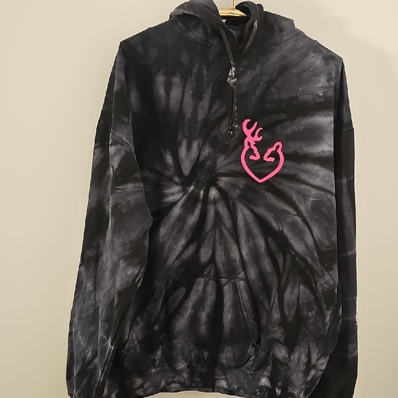 Black Tie-Dye Hoodie with Pink Logo. Real Tree BROWNING XL - Picture 1 of 7